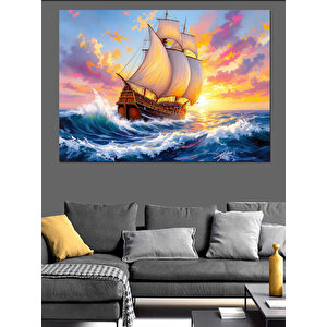 Fırtınada Yelken Açan Gemi Dekoratif Kanvas - Mdf Ahşap Tablo