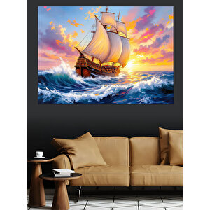Fırtınada Yelken Açan Gemi Dekoratif Kanvas - Mdf Ahşap Tablo