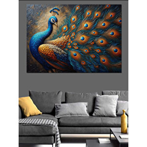 Gösterişli Mavi Tavuskuşu Dekoratif Kanvas - Mdf Ahşap Tablo 35x50 cm