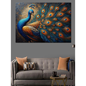 Gösterişli Mavi Tavuskuşu Dekoratif Kanvas - Mdf Ahşap Tablo