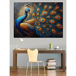 Gösterişli Mavi Tavuskuşu Dekoratif Kanvas - Mdf Ahşap Tablo