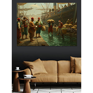 Liman Kenarında Kalabalık Toplanmış Dekoratif Kanvas - Mdf Ahşap Tablo