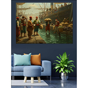 Liman Kenarında Kalabalık Toplanmış Dekoratif Kanvas - Mdf Ahşap Tablo