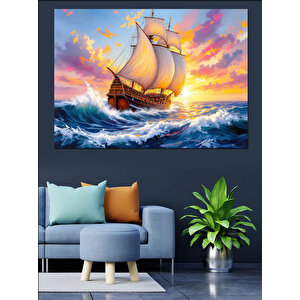 Fırtınada Yelken Açan Gemi Dekoratif Kanvas - Mdf Ahşap Tablo 50x70 cm