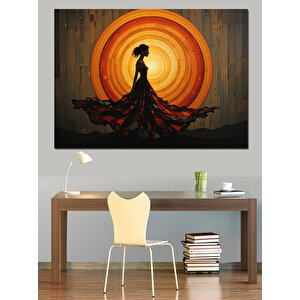 Turuncu Güneşli Kadın Silüeti Dekoratif Kanvas - Mdf Ahşap Tablo