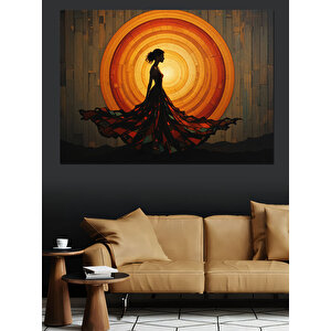 Turuncu Güneşli Kadın Silüeti Dekoratif Kanvas - Mdf Ahşap Tablo 70x100 cm