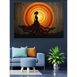 Turuncu Güneşli Kadın Silüeti Dekoratif Kanvas - Mdf Ahşap Tablo 70x100 cm