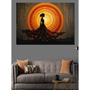 Turuncu Güneşli Kadın Silüeti Dekoratif Kanvas - Mdf Ahşap Tablo 70x100 cm