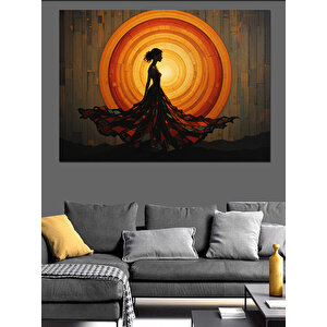 Turuncu Güneşli Kadın Silüeti Dekoratif Kanvas - Mdf Ahşap Tablo