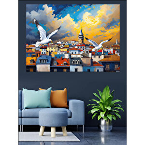 İstanbulda Uçan Martılar Dekoratif Kanvas - Mdf Ahşap Tablo