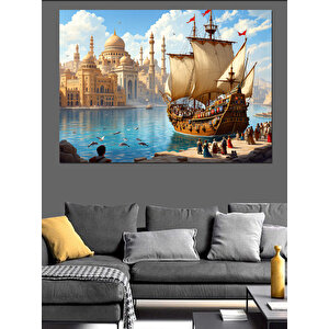 Tarihî Yelkenli Gemi Dekoratif Kanvas - Mdf Ahşap Tablo 35x50 cm