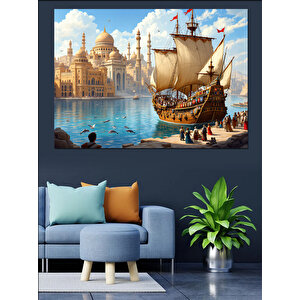 Tarihî Yelkenli Gemi Dekoratif Kanvas - Mdf Ahşap Tablo 35x50 cm
