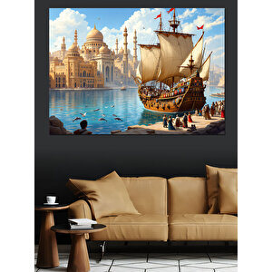 Tarihî Yelkenli Gemi Dekoratif Kanvas - Mdf Ahşap Tablo 100x140 cm