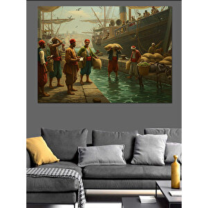 Liman Kenarında Kalabalık Toplanmış Dekoratif Kanvas - Mdf Ahşap Tablo 70x100 cm