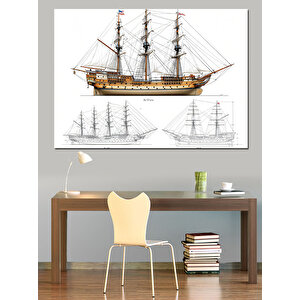 Çizimli Tarihi Gemi Dekoratif Kanvas - Mdf Ahşap Tablo 25x35 cm