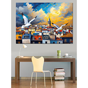 İstanbulda Uçan Martılar Dekoratif Kanvas - Mdf Ahşap Tablo 35x50 cm