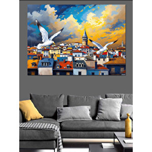 İstanbulda Uçan Martılar Dekoratif Kanvas - Mdf Ahşap Tablo 35x50 cm
