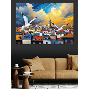 İstanbulda Uçan Martılar Dekoratif Kanvas - Mdf Ahşap Tablo 35x50 cm