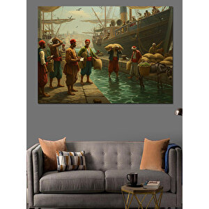 Liman Kenarında Kalabalık Toplanmış Dekoratif Kanvas - Mdf Ahşap Tablo 100x140 cm