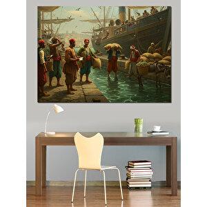 Liman Kenarında Kalabalık Toplanmış Dekoratif Kanvas - Mdf Ahşap Tablo 100x140 cm