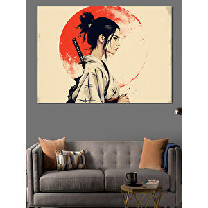 Kırmızı Güneşli Samuray Dekoratif Kanvas - Mdf Ahşap Tablo 35x50 cm
