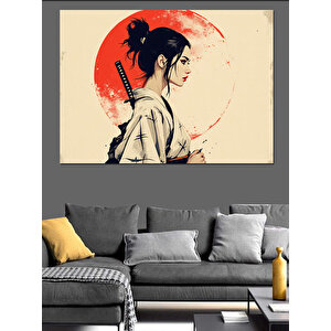 Kırmızı Güneşli Samuray Dekoratif Kanvas - Mdf Ahşap Tablo 35x50 cm