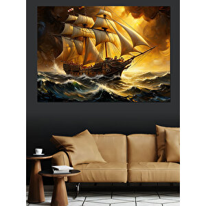 Fırtınada Yelkenli Gemi Mücadelesi Dekoratif Kanvas - Mdf Ahşap Tablo 100x140 cm