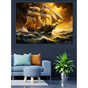 Fırtınada Yelkenli Gemi Mücadelesi Dekoratif Kanvas - Mdf Ahşap Tablo 100x140 cm