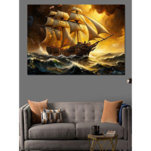 Fırtınada Yelkenli Gemi Mücadelesi Dekoratif Kanvas - Mdf Ahşap Tablo 100x140 cm