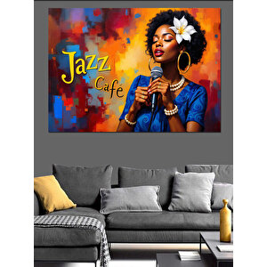 Caz Kafede Şarkıcı Kadın Dekoratif Kanvas - Mdf Ahşap Tablo