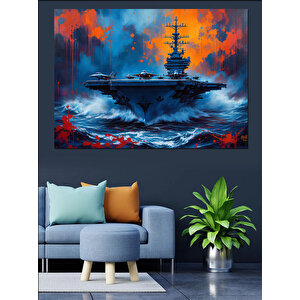 Okyanusta Uçak Gemisi Dekoratif Kanvas - Mdf Ahşap Tablo