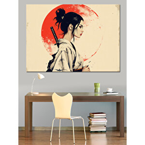 Kırmızı Güneşli Samuray Dekoratif Kanvas - Mdf Ahşap Tablo 50x70 cm