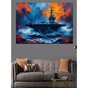 Okyanusta Uçak Gemisi Dekoratif Kanvas - Mdf Ahşap Tablo