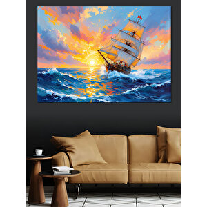 Gün Batımında Yelkenli Gemi Dekoratif Kanvas - Mdf Ahşap Tablo 50x70 cm