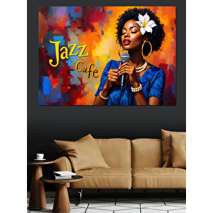 Caz Kafede Şarkıcı Kadın Dekoratif Kanvas - Mdf Ahşap Tablo 25x35 cm