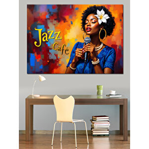 Caz Kafede Şarkıcı Kadın Dekoratif Kanvas - Mdf Ahşap Tablo