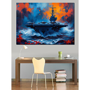 Okyanusta Uçak Gemisi Dekoratif Kanvas - Mdf Ahşap Tablo 100x140 cm