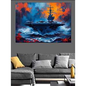 Okyanusta Uçak Gemisi Dekoratif Kanvas - Mdf Ahşap Tablo 100x140 cm