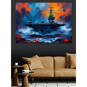 Okyanusta Uçak Gemisi Dekoratif Kanvas - Mdf Ahşap Tablo 100x140 cm