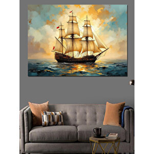 Denizde Yelkenli Gemi Dekoratif Kanvas - Mdf Ahşap Tablo 70x100 cm
