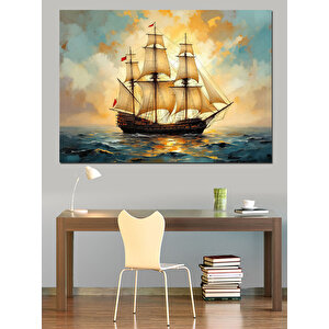 Denizde Yelkenli Gemi Dekoratif Kanvas - Mdf Ahşap Tablo 70x100 cm
