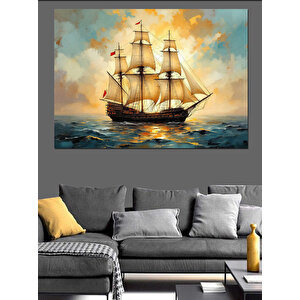 Denizde Yelkenli Gemi Dekoratif Kanvas - Mdf Ahşap Tablo 70x100 cm