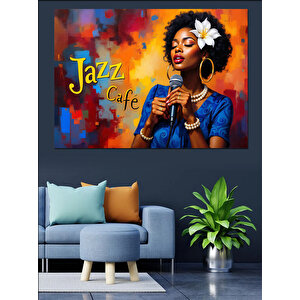 Caz Kafede Şarkıcı Kadın Dekoratif Kanvas - Mdf Ahşap Tablo 100x140 cm