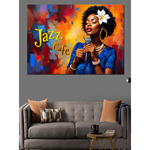 Caz Kafede Şarkıcı Kadın Dekoratif Kanvas - Mdf Ahşap Tablo 100x140 cm