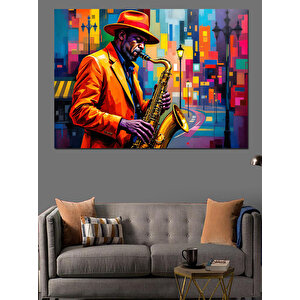 Saksafon Çalan Caz Müzisyeni Dekoratif Kanvas - Mdf Ahşap Tablo 100x140 cm
