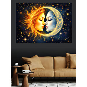 Güneş Ay Kadın Portresi Dekoratif Kanvas - Mdf Ahşap Tablo 70x100 cm