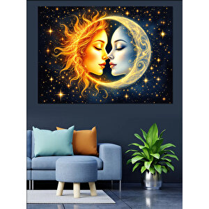 Güneş Ay Kadın Portresi Dekoratif Kanvas - Mdf Ahşap Tablo 70x100 cm