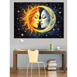 Güneş Ay Kadın Portresi Dekoratif Kanvas - Mdf Ahşap Tablo