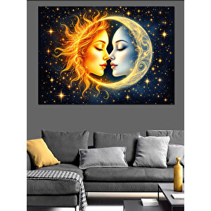 Güneş Ay Kadın Portresi Dekoratif Kanvas - Mdf Ahşap Tablo