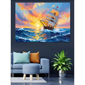Gün Batımında Yelkenli Gemi Dekoratif Kanvas - Mdf Ahşap Tablo 35x50 cm